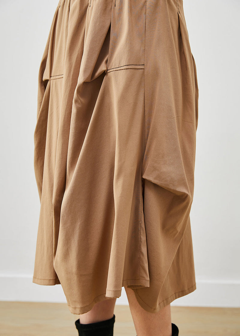 Diy Khaki Asymmetrical Oversized Cotton Skirt Fall