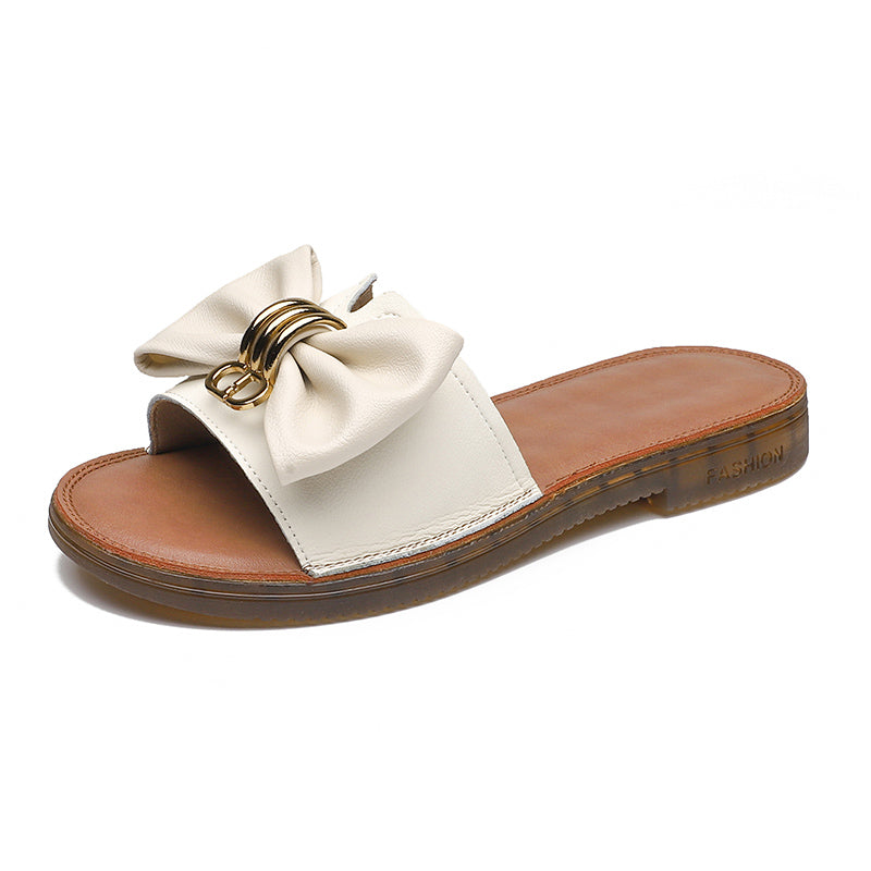 Retro Leather Bowknot Slippers