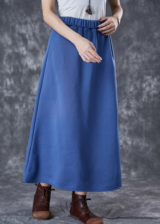 Blue Elastic Waist Cotton a Line Skirts Fall