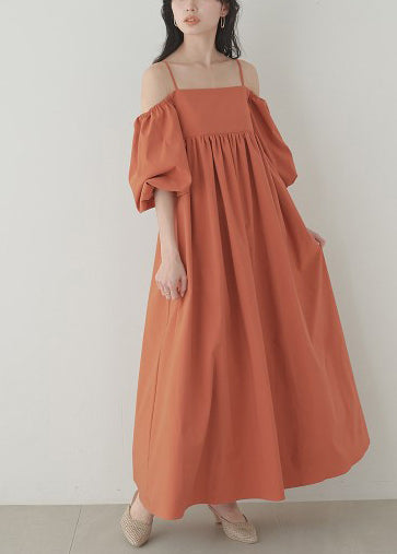 Orange Cold Shoulder Cotton Vestidos Dresses Summer