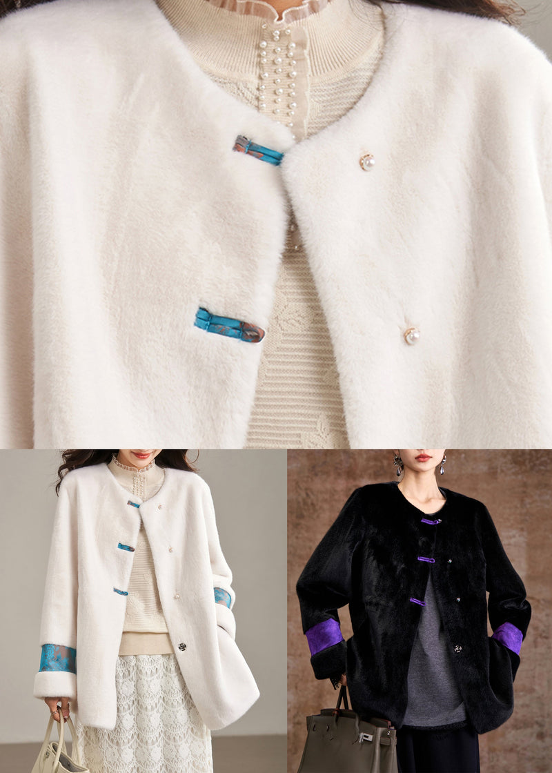 Classy Beige O-neck Patchwork Leather and Fur Coat Winter
