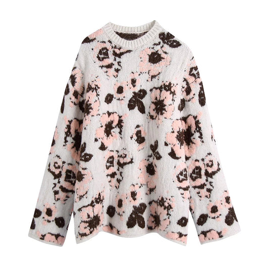 Forest Flower Jacquard Sweater Soft Waxy Sweater 7433