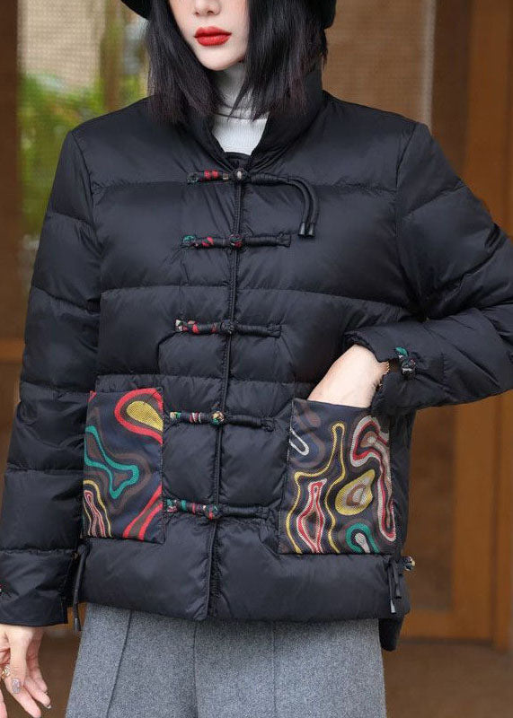 Black Stand Collar Pockets Print Duck Down Canada Goose Jacket Winter
