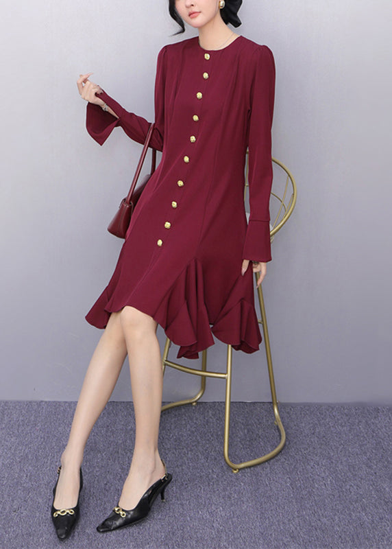 Red Ruffled Patchwork Maxi Dress Fall