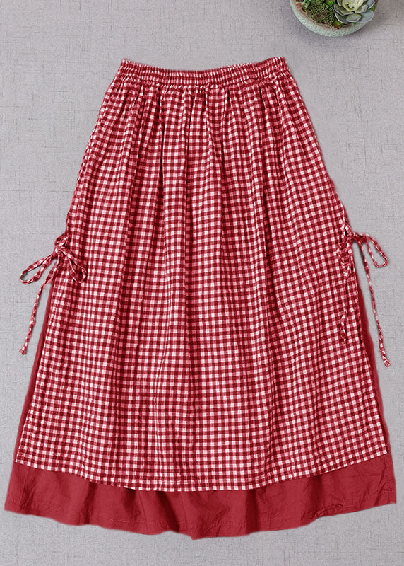 French Black Plaid Side Open Tie Skirt Spring