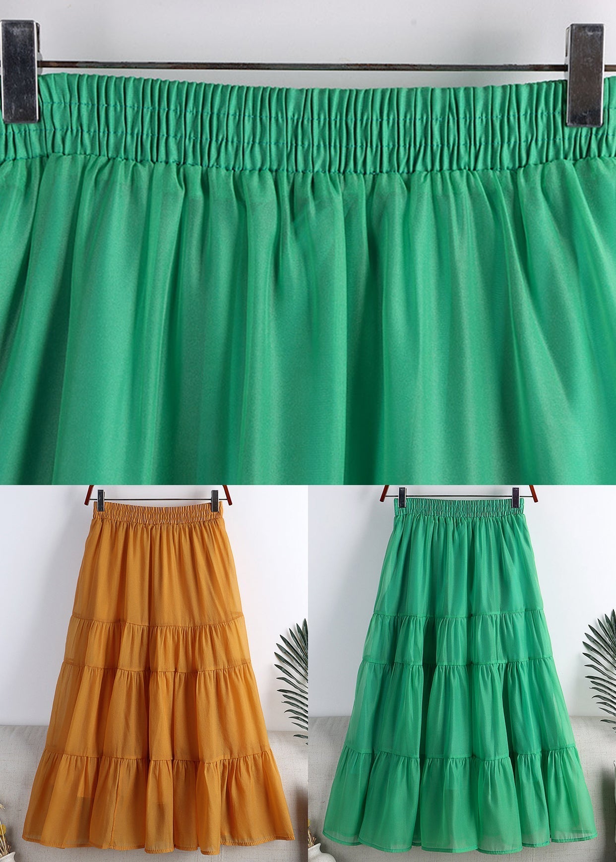 Green Patchwork High Waist Tulle a Line Skirts Summer