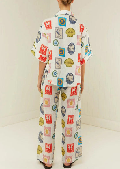 Peter Pan Collar Print Tops and Pants Two Piece Set Outfits Summer