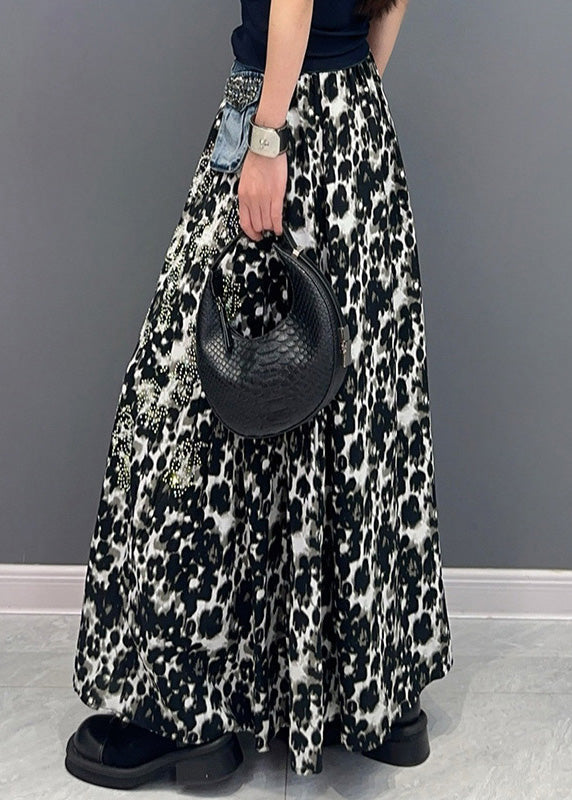 Black Print High Waist Cotton Skirt Fall