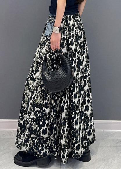 Black Print High Waist Cotton Skirt Fall