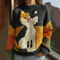 Cute Ugly Cat Pattern Art Cozy Knit Sweater artswardrobe