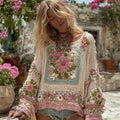 Women's Boho Classic Grandma Check Crochet Floral Sweater artswardrobe