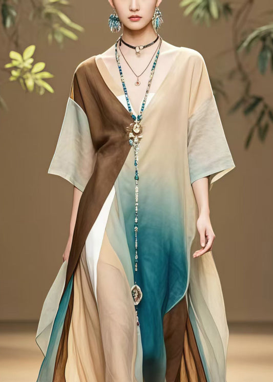 Loose Colorblock Asymmetrical Design Cotton Maxi Dresses Summer