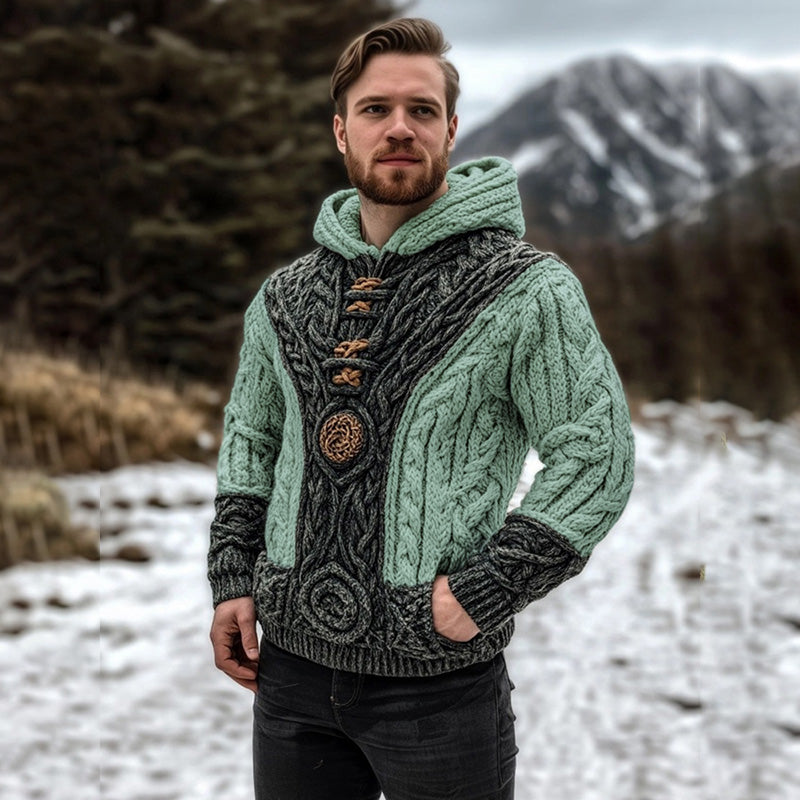 Vintage Celtic Mythology Irish Men's Knit Hooded Sweater artswardrobe