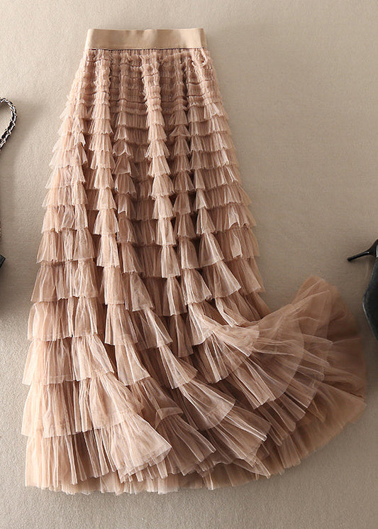 Unique Chocolate Apricot Patchwork Wrinkled Tulle Skirts Spring