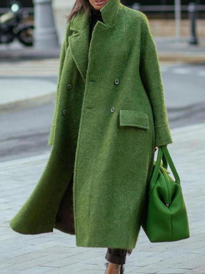 Coats Lapel Button Long Sleeve Long Woolen Coat