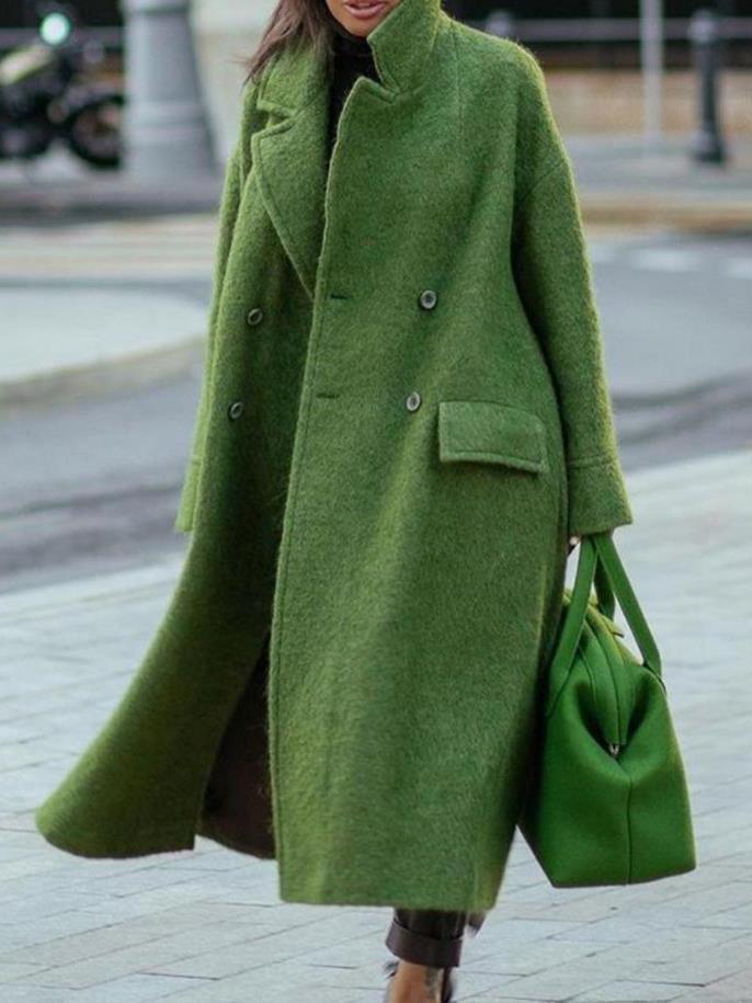 Coats Lapel Button Long Sleeve Long Woolen Coat