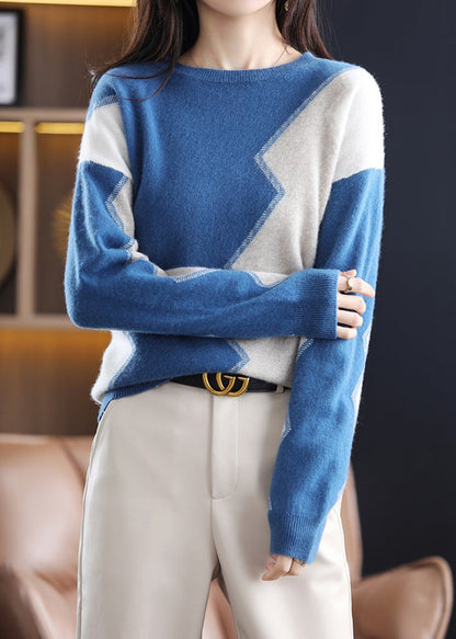Grey O Neck Asymmetrical Patchwork Wool Sweaters Fall