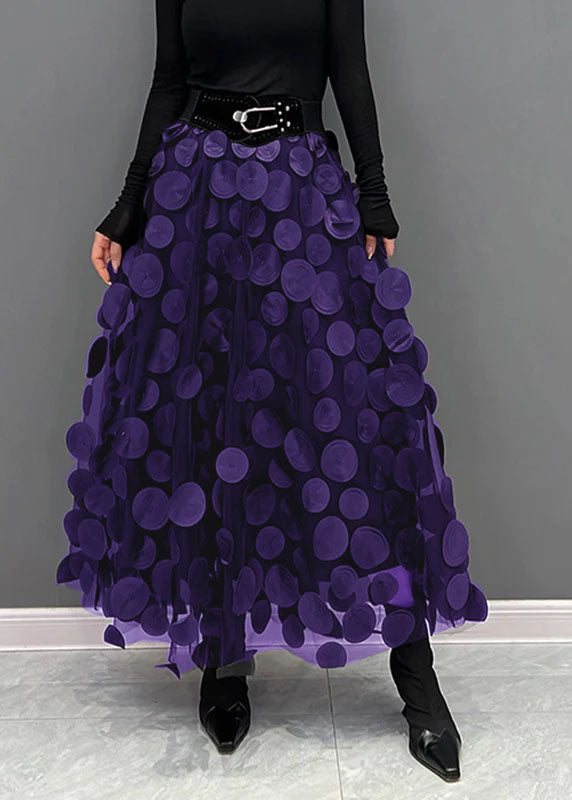 Purple Dot Patchwork Tulle Skirt Fall