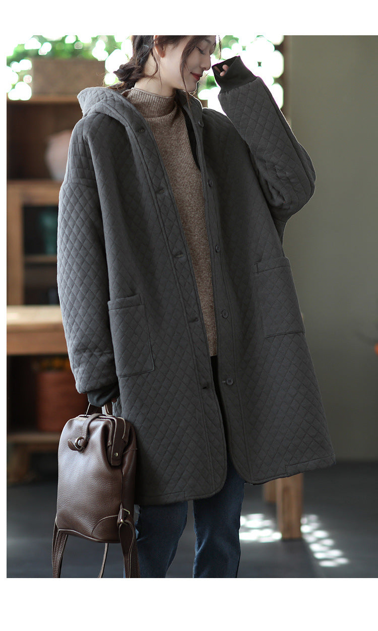 Fleece Retro Art Loose Long Sleeve Hooded Jacket