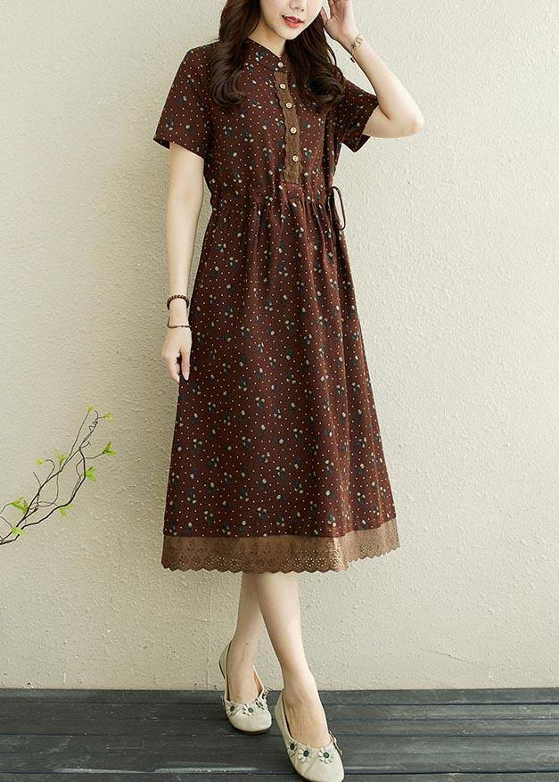 Art Chocolate Print Patchwork Vacation Summer Cotton Dress