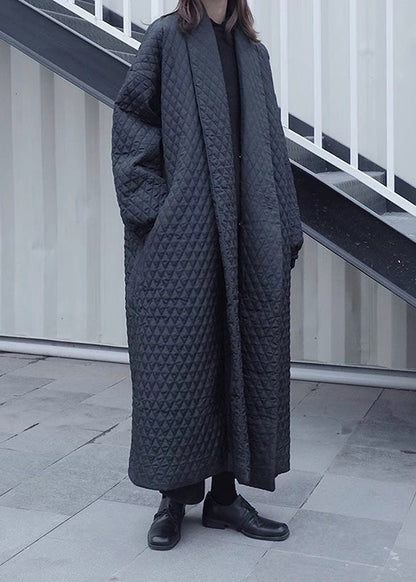 Black Peter Pan Collar Oversized Fine Cotton Filled Puffers Jackets Winter