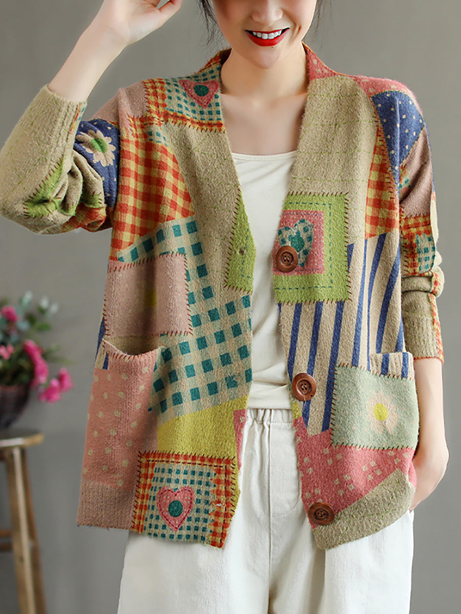 - Stitching Pocket V Neck Long Sleeve Sweater Coat