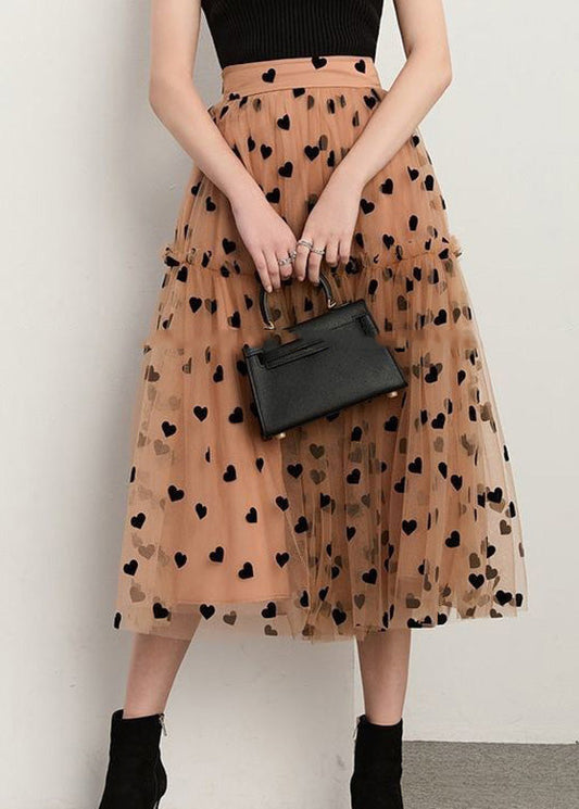 Chocolate Patchwork Loving Heart Dot Tulle Skirt Spring