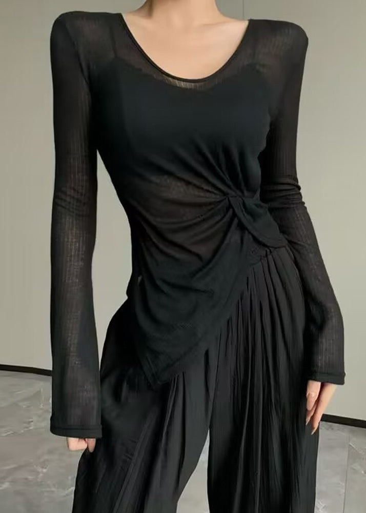 Beige Asymmetrical Wrinkled Ice Silk Yoga Top