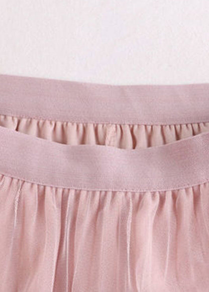 Pink Lace Patchwork Tulle Maxi Skirt Summer