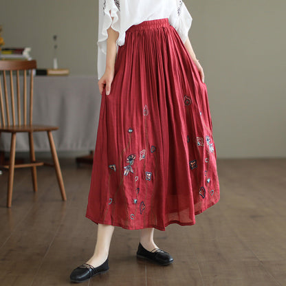 Cozy Retro Print Double-layer Linen Skirt