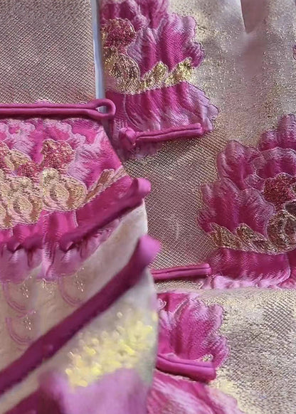 Chinese Style Pink O-neck Print Coats Fal