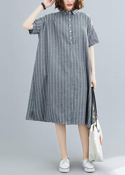 Diy Striped Cotton Quilting Clothes Lapel Collar Summer Dresses