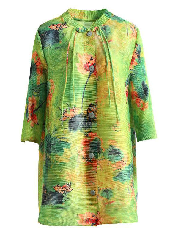 Green Stand Collar Print Tassel Shirt Bracelet Sleeve