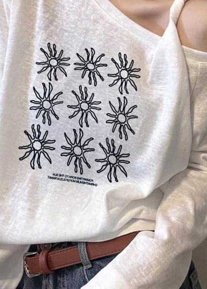White Asymmetrical One Shoulder Print Top Fall