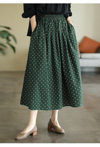 Literary Temperament High Waist Polka Dot Skirt
