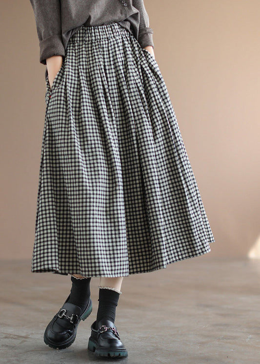 Handmade Black Plaid Circle a Line Fall Skirts
