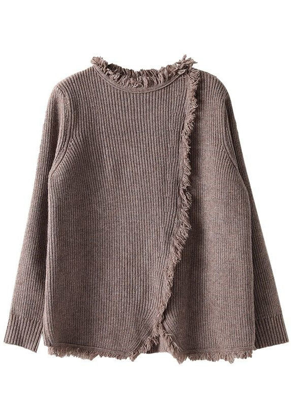 Chocolate Retro Asymmetrical Design Fall Knitted Sweaters