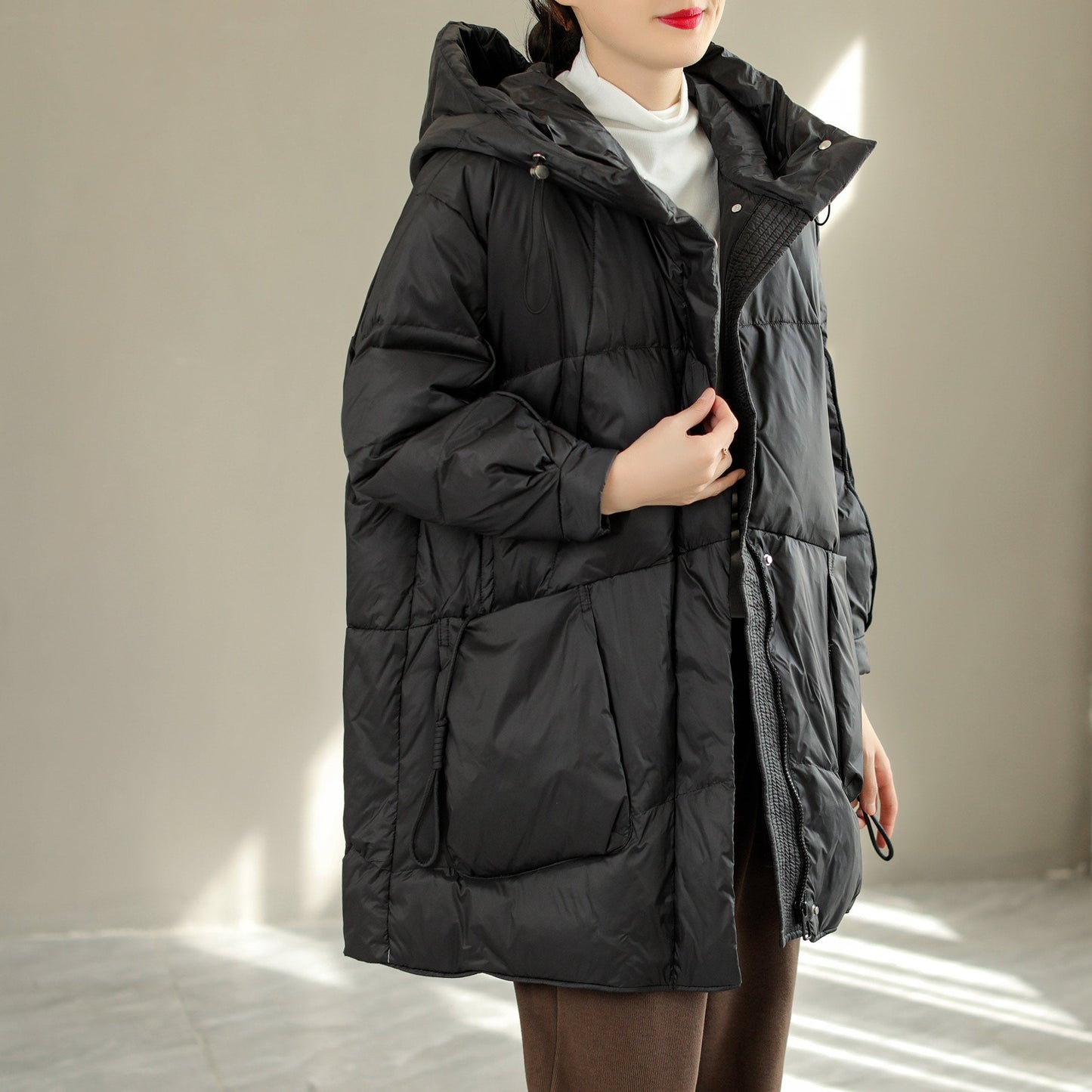 Hooded Lacing Loose Down Coat