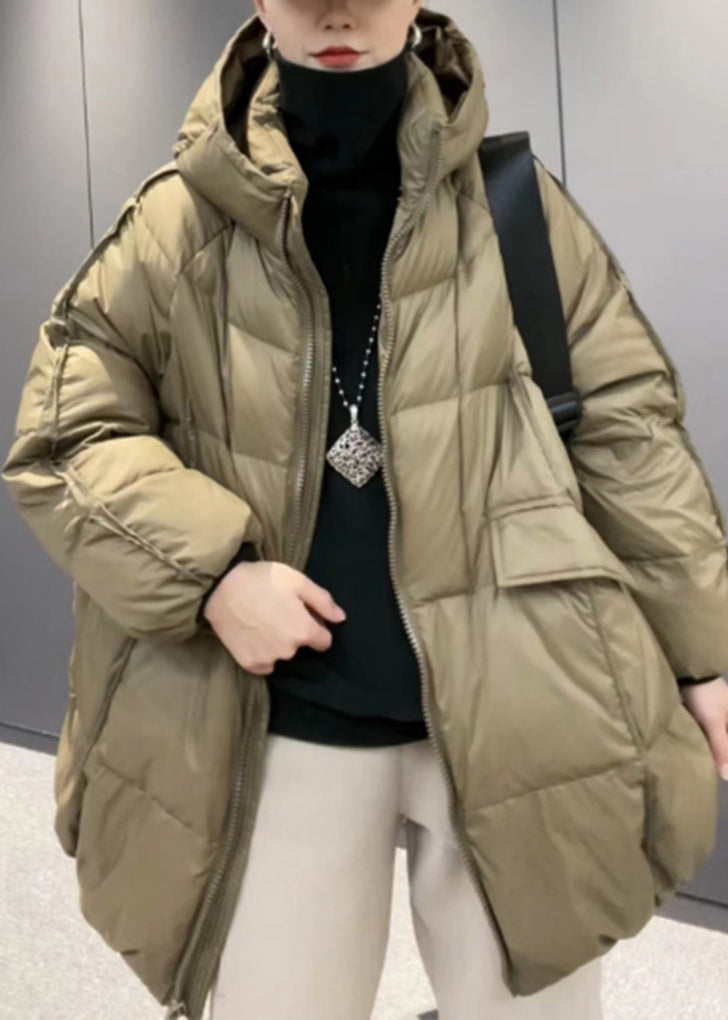 Orange Hooded Zippered Patchwork Duck Down Coat Long Sleeve
