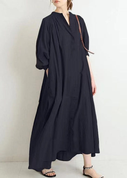 Apricot O Neck Button Cotton Shirts Dress Spring