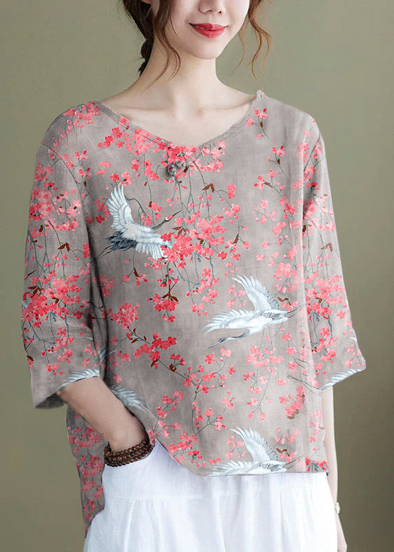 Diy Purple Embroidered Side Open Half Sleeve Top