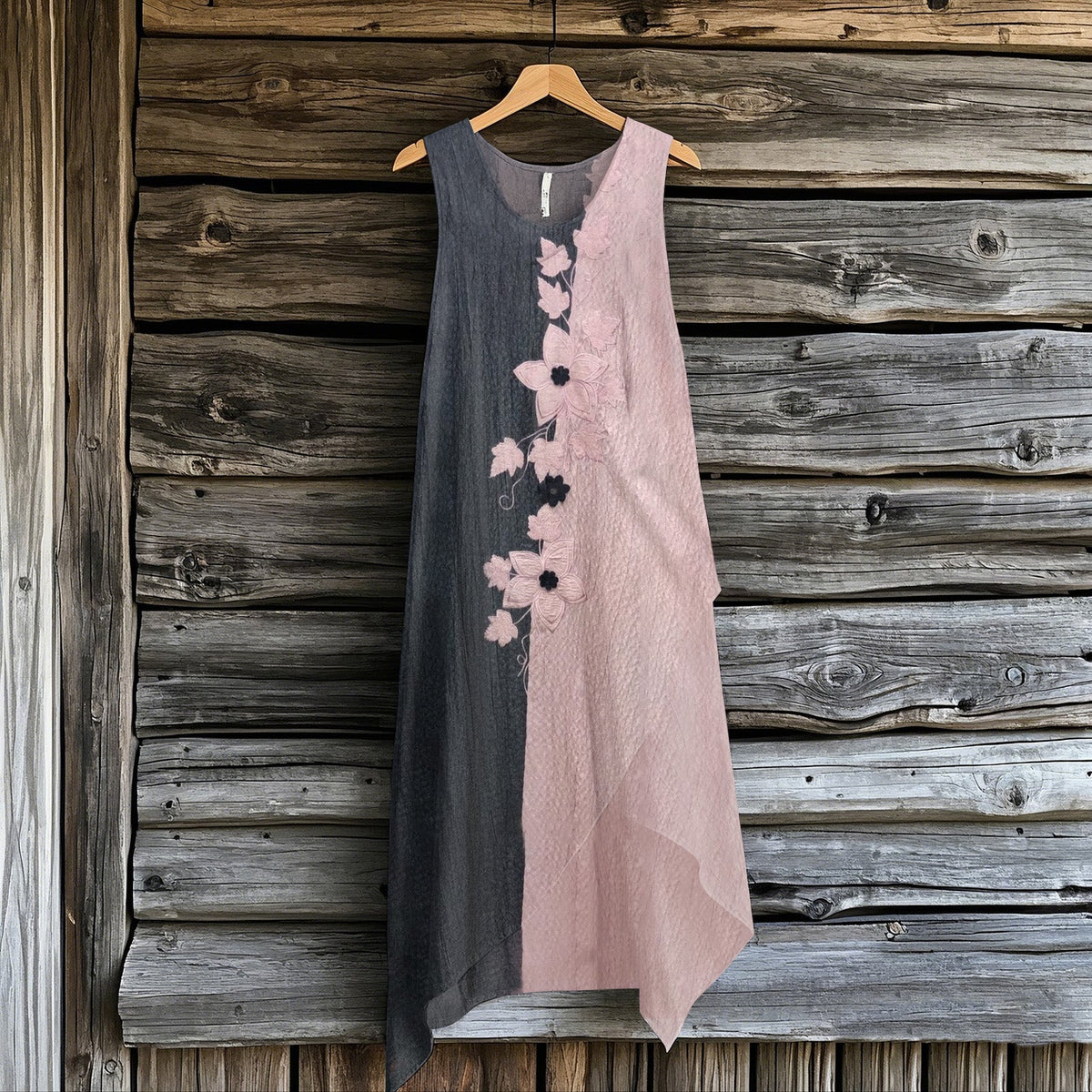Women's Retro Floral Patchwork Irregular Design Sleeveless Dress elevenforest