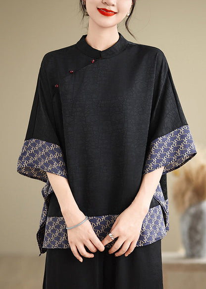 Blue Oversized Patchwork Silk Shirts Summer