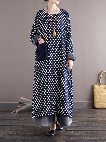 Dot Pocket Loose Thick Dress