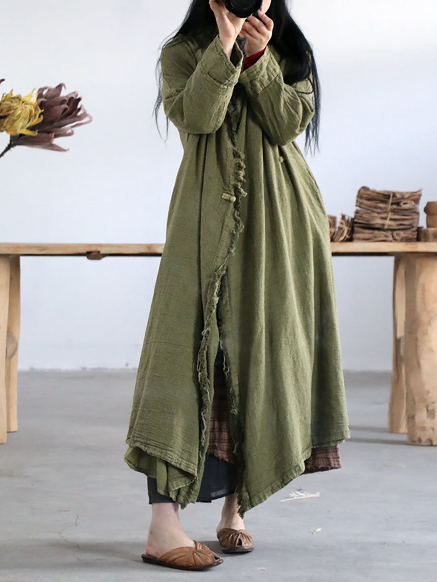 Artsy Worn Burrs Button Irregular Long Coat