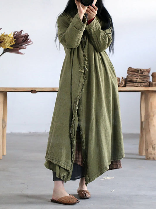 Artsy Worn Burrs Button Irregular Long Coat