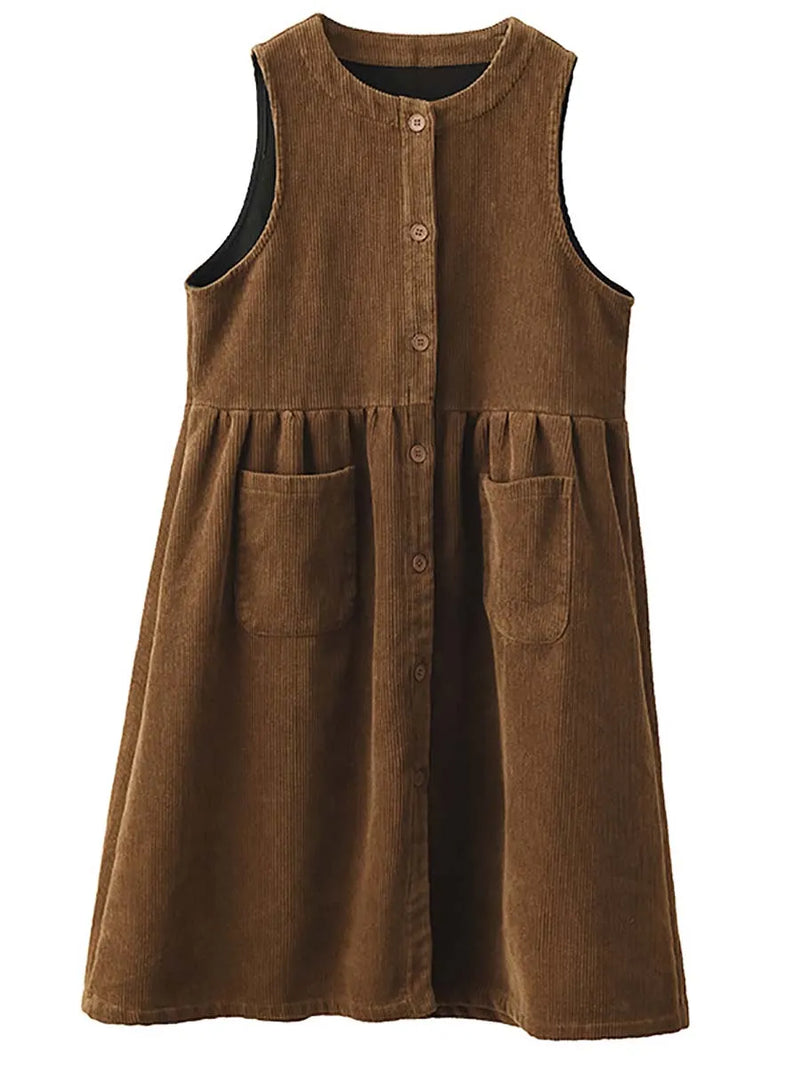 Corduroy Button Vest Dress