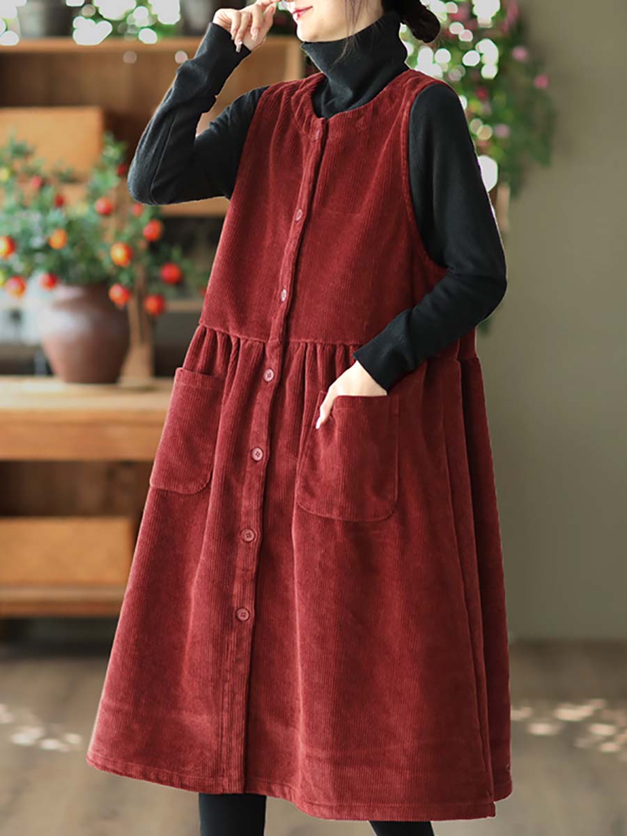 Corduroy Button Vest Dress