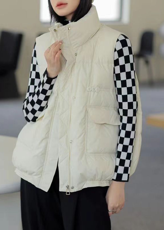 Orange Stand Collar Zip Up Pockets Duck Down Vest Winter