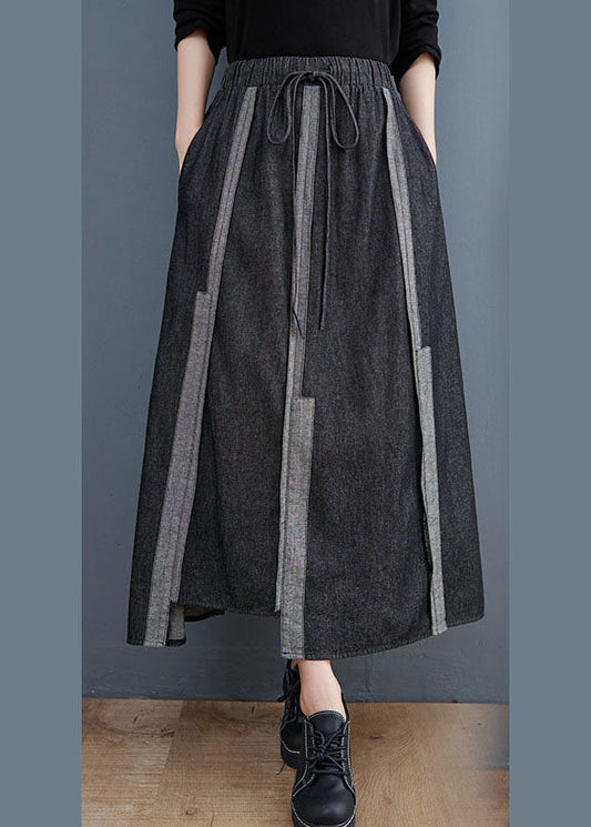 Diy Dark Gray Tie Waist Asymmetrical Design Fall a Line Skirt